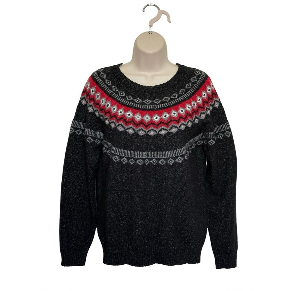 Weatherproof Fair Isle Sweater Black Red Sz M